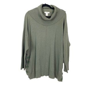 Cynthia Rowley Woman's Sz 3X Green Long Sleeve Button‎ Side Turtle Neck Sweater